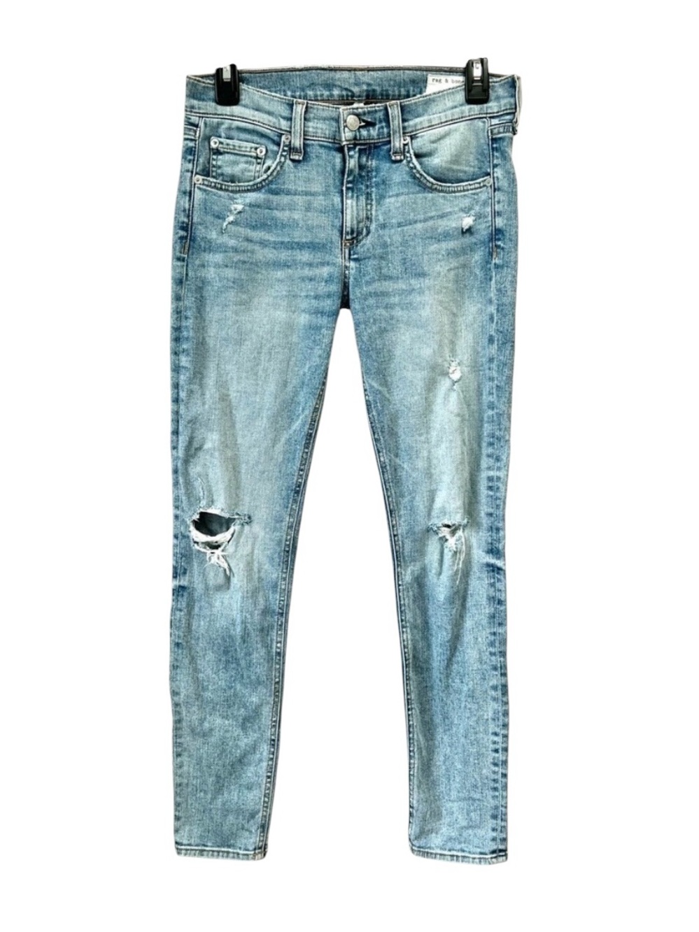 Rag & Bone Double Wash Light Distressed Skinny Ankle Jeans